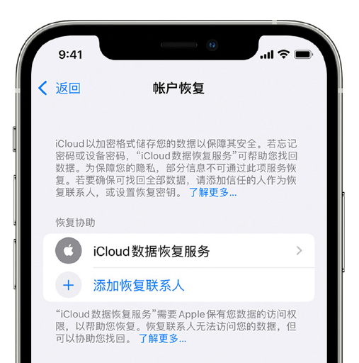 酉阳苹果手机维修分享在 iPhone 上设置帐户恢复联系人的方法 