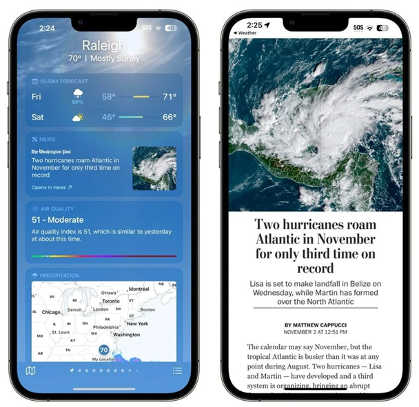 酉阳苹果14维修分享iPhone 14手机如何看天气时顺带看新闻 