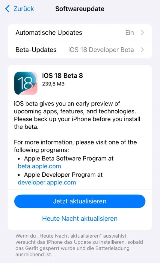 酉阳苹果手机维修分享苹果 iOS / iPadOS 18 开发者预览版 Beta 8 发布 